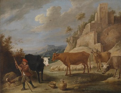 A Shepherd with His Flock in a Landscape with Ruins by David Teniers the Younger